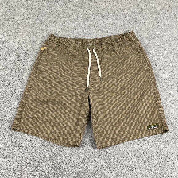 L.L. Bean Shorts Men L Brown Geo Print Pull On Drawstring - Picture 2 of 11